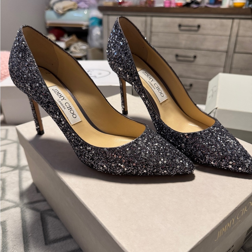 Jimmy Choo Romy 85 Gunmetal Mix Size 38 Heels